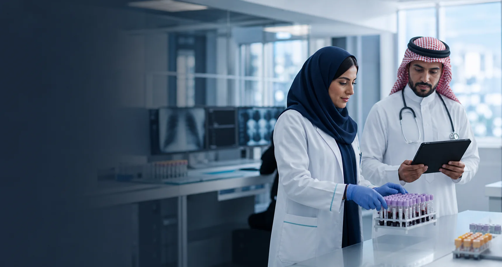 Laboratory and radiology team handling diagnostic results
